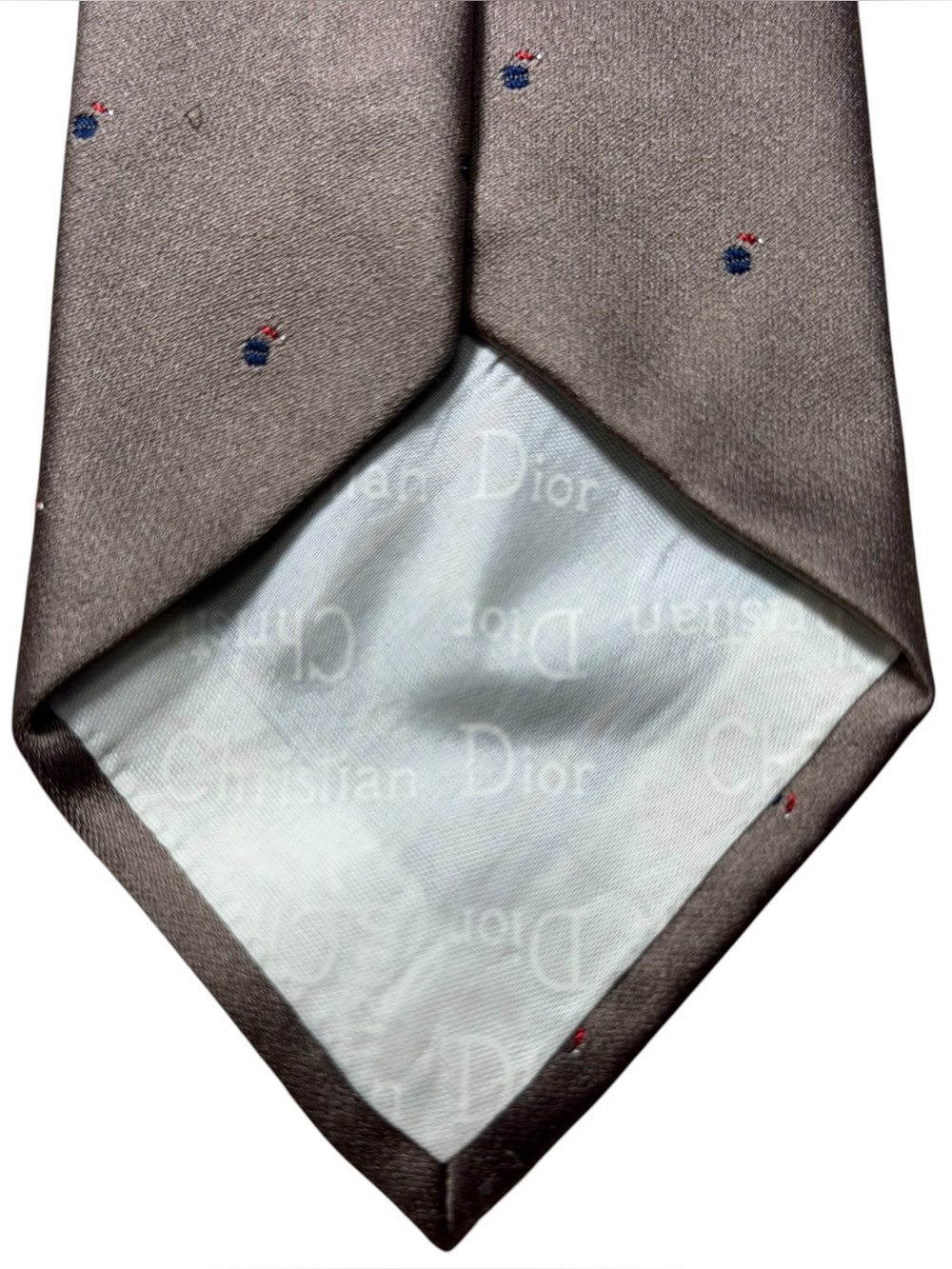 Christian Dior Vintage Silk Tie Brown Gray Mini Logo Pattern Made in Italy - Picture 9 of 10